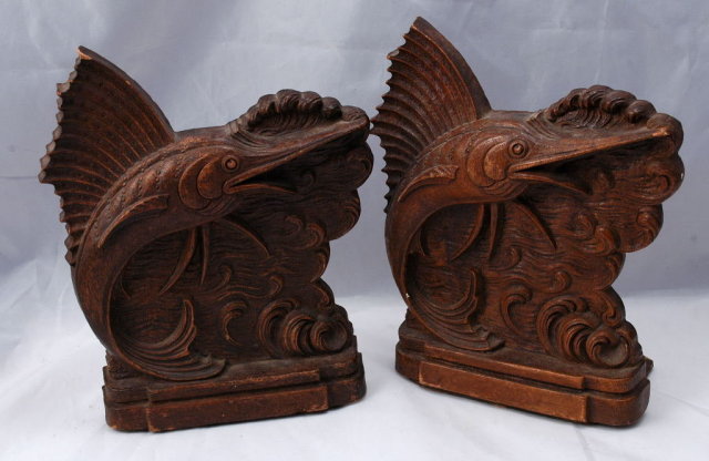 Sail Fish Bookends of Syroco Wood