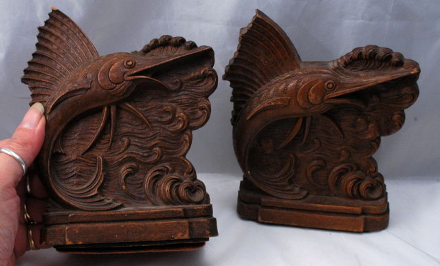Sail Fish Bookends of Syroco Wood
