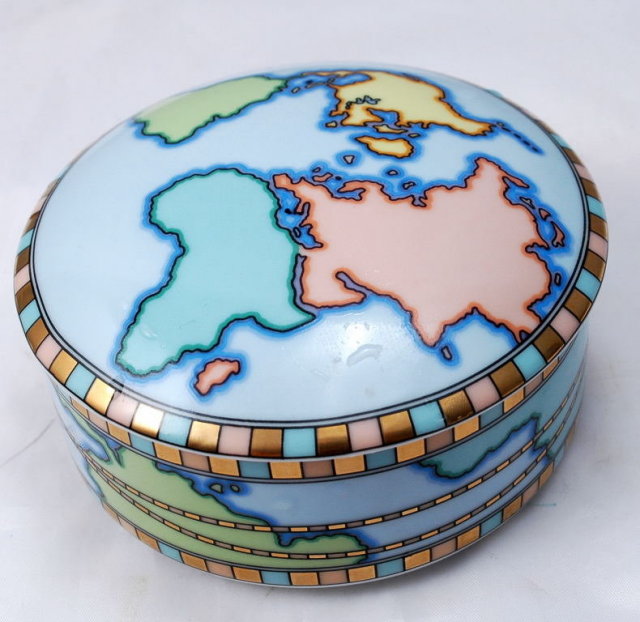 Tiffany & Co. World Map Signed Porcelain Trinket Box