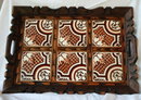Old Mexican Folk Art Carved Wood & Spanish Tile Tray