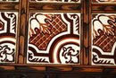 Old Mexican Folk Art Carved Wood & Spanish Tile Tray