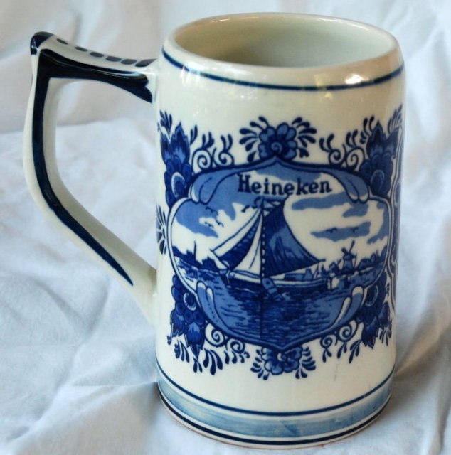 Blue Delft Heineken Beer Stein , hand painted in Holland