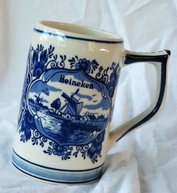 Blue Delft Heineken Beer Stein , hand painted in Holland