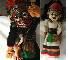 Marionet Puppet, with Dual Masked Faces, Folk Art, Hand Made in Thailand