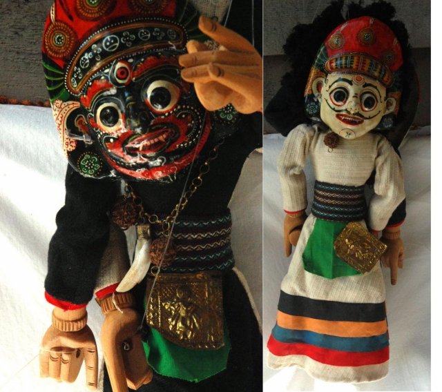Marionet Puppet, with Dual Masked Faces, Folk Art, Hand Made in Thailand