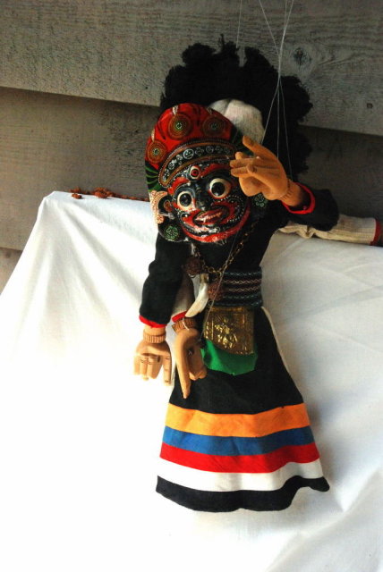 Marionet Puppet, with Dual Masked Faces, Folk Art, Hand Made in Thailand