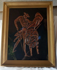 Vintage Mexican Copper Wall Art Bull & Matador , Repoussé