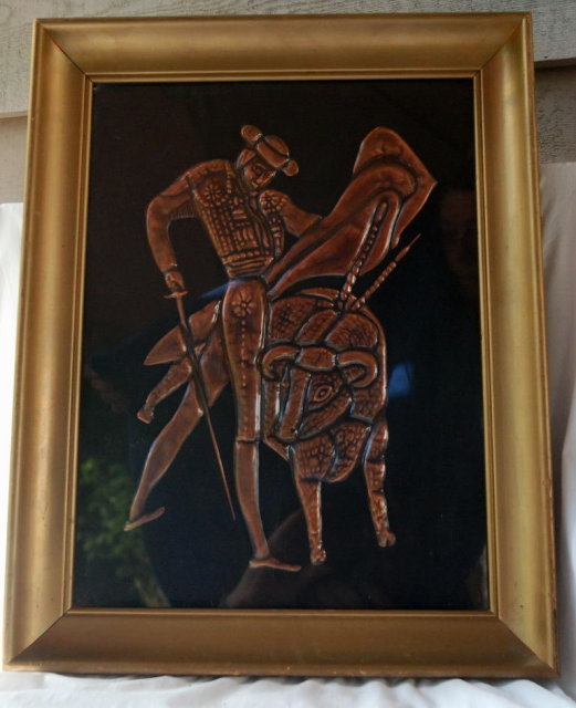 Vintage Mexican Copper Wall Art Bull & Matador , Repoussé