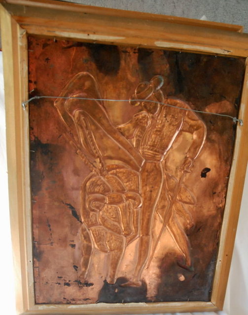 Vintage Mexican Copper Wall Art Bull & Matador , Repoussé